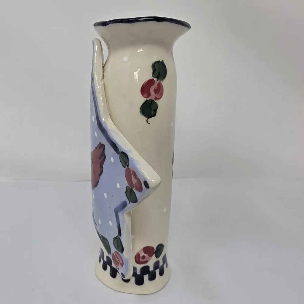 Candle Holder Ceramic Signed Red Bird Star Decoration Decor